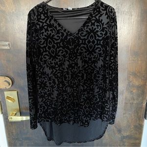 Black Velvet Jacquard Long Sleeve Top- Size L, ruff hewn